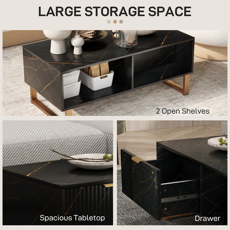 Black Marble Effect Storage Coffee Table with Open Shelf and Modern Design by HOMCOM