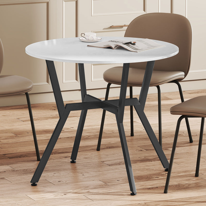 Round High Gloss Dining Table With Metal Legs Ideal For Kitchen Or Living Room White