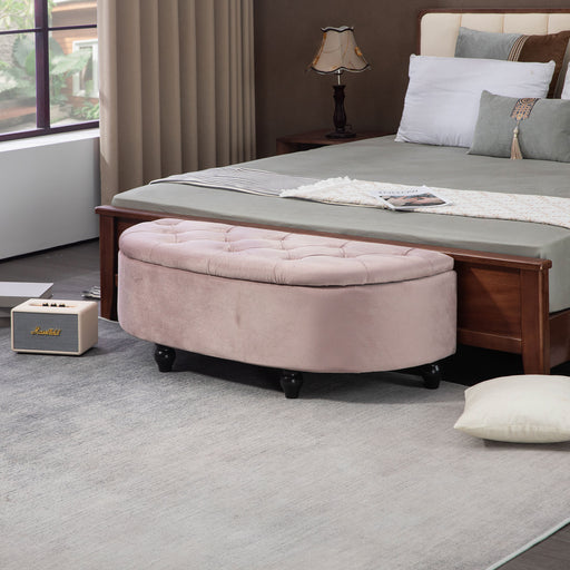 Semi Circle Storage Ottoman Bench With Tufted Seat For Bedroom Or Hallway, Pink