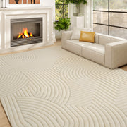 Jacquard Rug with Thick Foam Padding and Non Slip Backing for Busy Homes Cream AOSOM