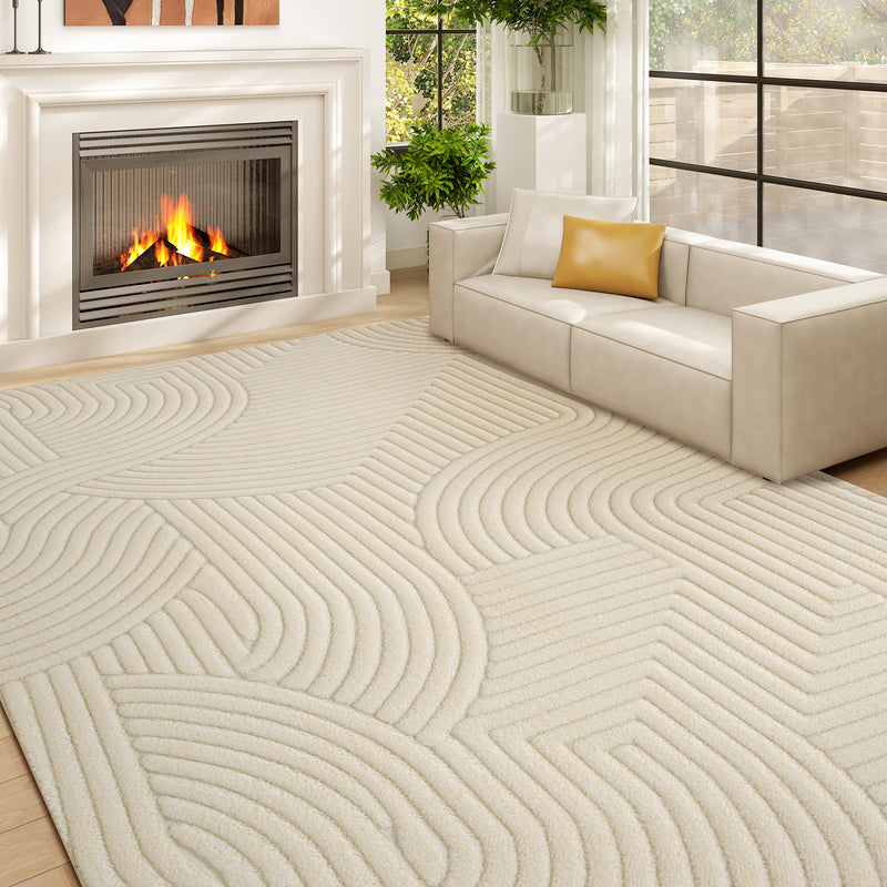 Jacquard Rug with Thick Foam Padding and Non Slip Backing for Busy Homes Cream AOSOM