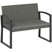 Grey Black Two Seater Rattan Garden Bench Weather Resistant by Outsunny
