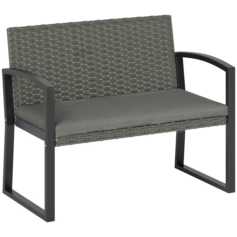 Grey Black Two Seater Rattan Garden Bench Weather Resistant by Outsunny