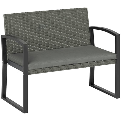 Grey Black Two Seater Rattan Garden Bench Weather Resistant by Outsunny