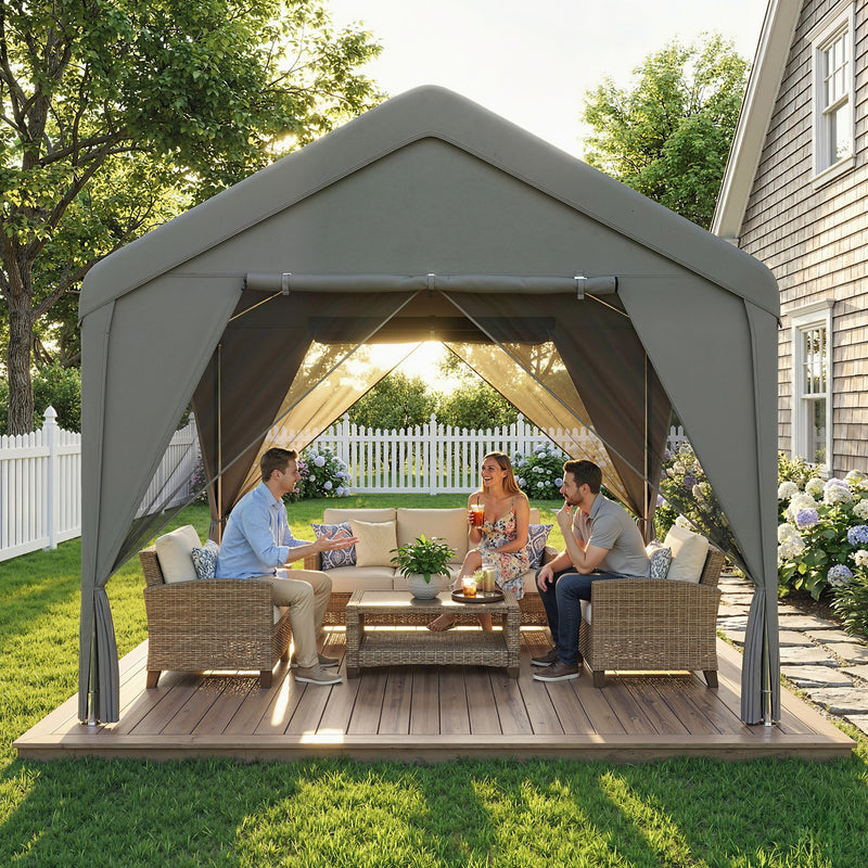 3x3m Garden Gazebo with Double-Layer Walls for Privacy and All-Weather Shelter, Dark Grey Outsunny