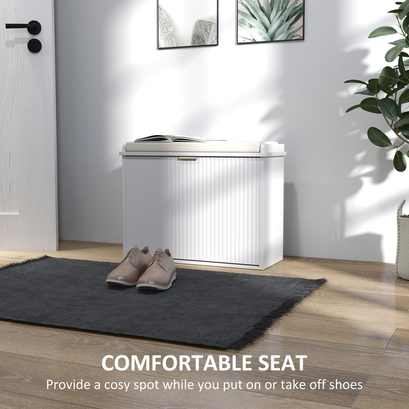 White Shoe Storage Bench with Padded Seat and Six Compartments by HOMCOM