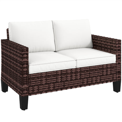 Brown Two Seater Rattan Outdoor Sofa for Garden and Patio by Outsunny