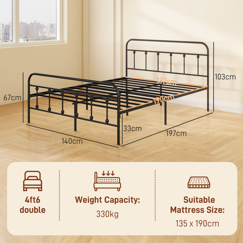 Double Metal Bed Frame with Strong Support for Modern Bedrooms Black