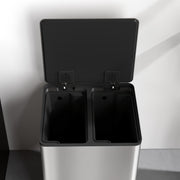 Kitchen Pedal Bin with Dual 20L Compartments for Easy Rubbish and Recycling Silver Tone AOSOM
