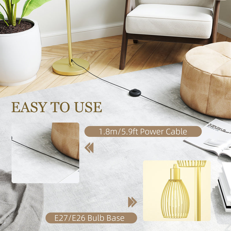 Gold Industrial 3 Light Floor Lamp with Dimmable Steel Shades for Living Room