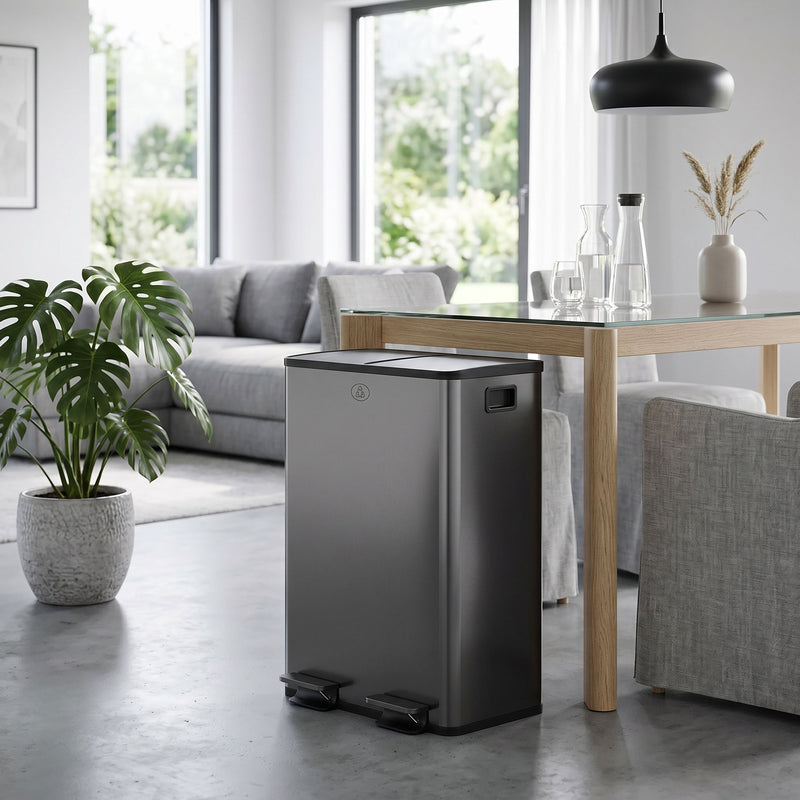 Kitchen Pedal Bin with Dual Compartments for Easy Rubbish and Recycling Separation