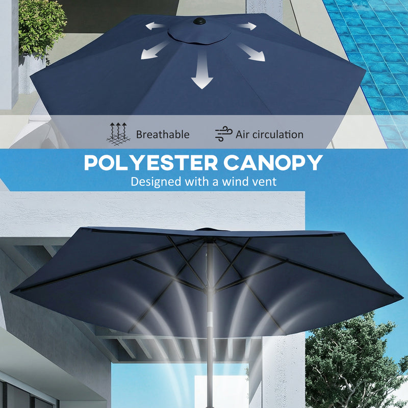 Garden Parasol with Tilt and Crank for Patio Shade and Sun Protection, Navy Blue