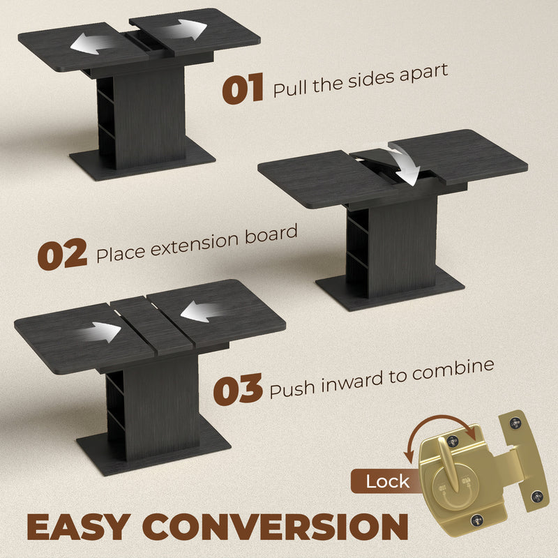 Extending Dining Table With Storage Shelves Seats 4 to 6 People Black