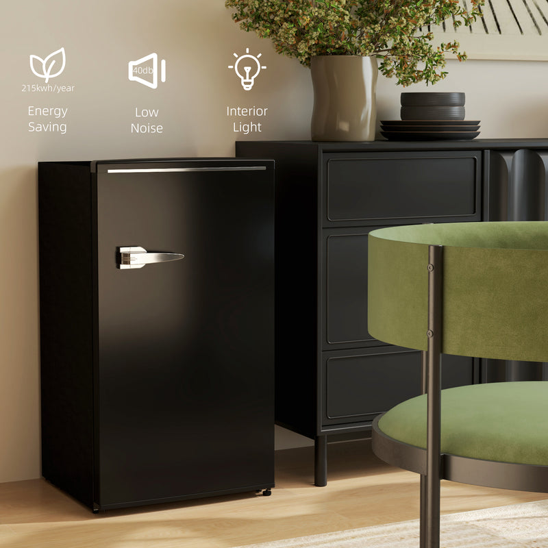 Black 85L Retro Under Counter Fridge with Chiller Box and Glass Shelves by HOMCOM