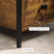 Set of 2 Industrial Style Narrow Bedside Tables with Drawers and Shelf for Small Spaces Rustic Brown