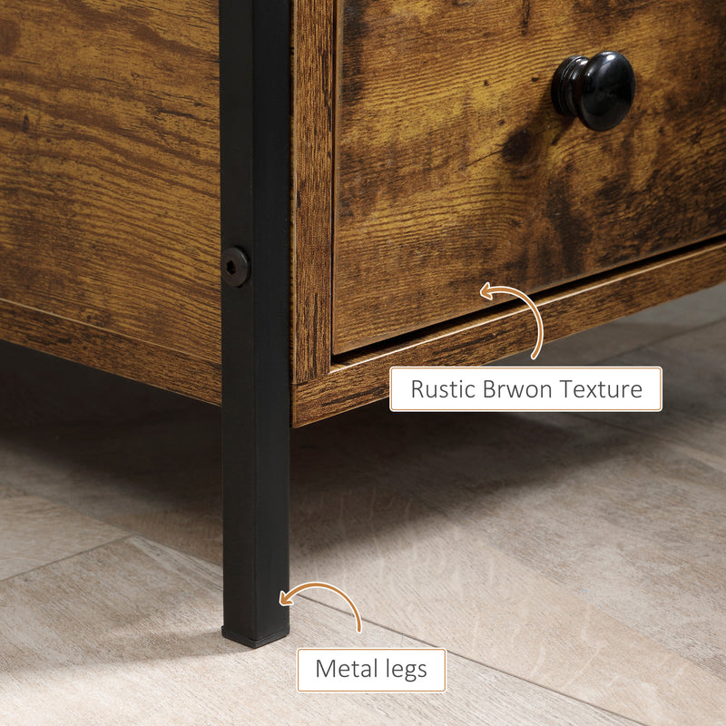 Set of 2 Industrial Style Narrow Bedside Tables with Drawers and Shelf for Small Spaces Rustic Brown