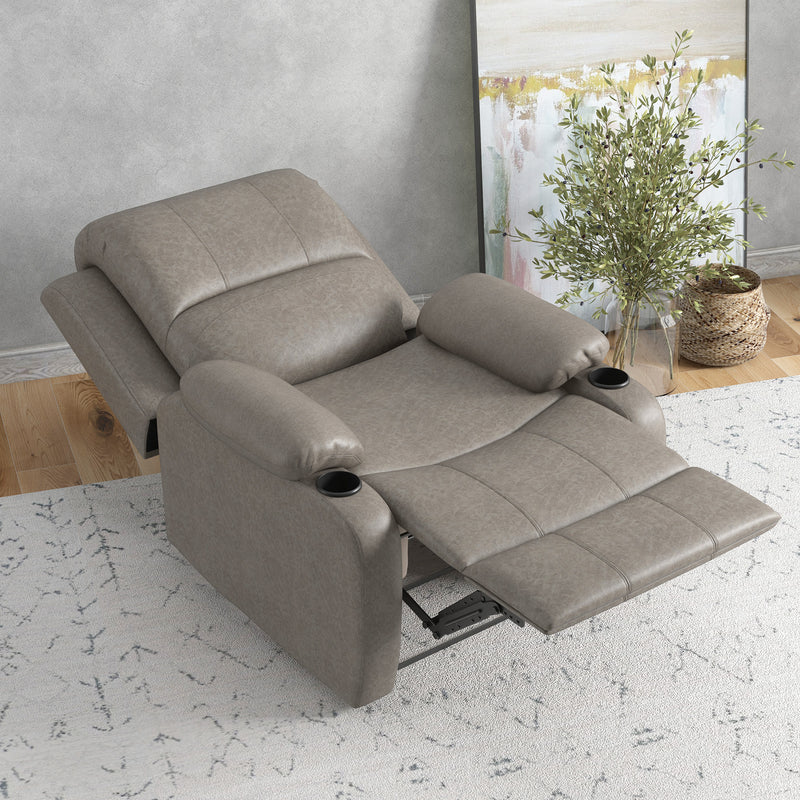Recliner Armchair with Adjustable Leg Rest and Cup Holders for Home Living Room, Brown