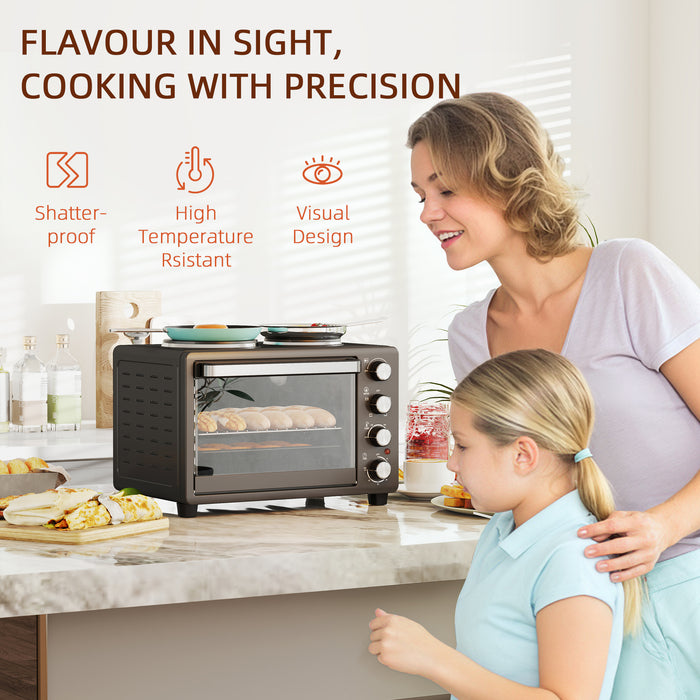 Black 28L Mini Oven with Hot Plates Grill Bake Roast Boil 2600W by HOMCOM