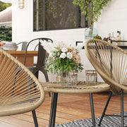 3 Piece Rattan Bistro Set with Acapulco Chairs and Glass Table for Garden Patio Balcony by Outsunny