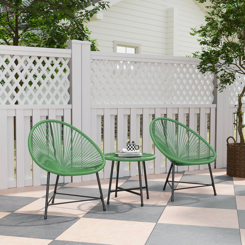 Acapulco Garden Bistro Set for 2 with Chairs and Glass Table for Small Spaces, Green