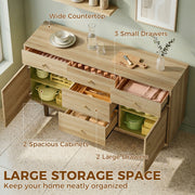 Sideboard with Drawers and Cabinets for Flexible Dining Room Storage Walnut AOSOM