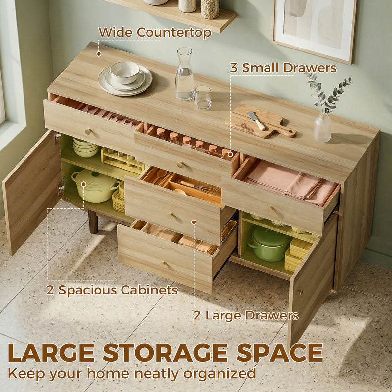 Sideboard with Drawers and Cabinets for Flexible Dining Room Storage Walnut AOSOM