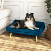 Dog Sofa Bed with Cushion and Wooden Frame for Medium and Large Pets Removable Cover Blue