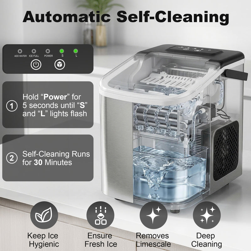 Portable Countertop Ice Maker | 12kg Daily | 2 Cube Sizes | Silver & Black Homcom