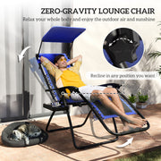 Set of 2 Blue Zero Gravity Reclining Garden Chairs with Shade Cup Holder and Cushion by Outsunny