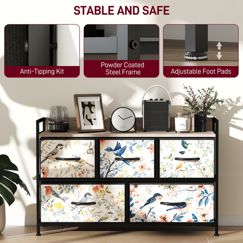 5 Drawer Chest of Drawers with Spacious Storage for Bedroom or Hallway, White