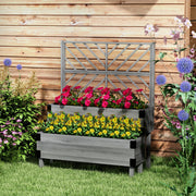 2 Tier Wooden Raised Garden Planter With Trellis For Vegetables Herbs And Flowers Grey Outsunny