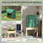 Raised Wooden Planter Box with Greenhouse Cover Ideal for Growing Vegetables and Herbs Natural