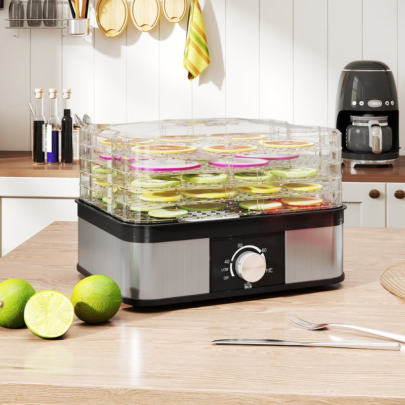 5 Tier Stainless Steel Food Dehydrator with Adjustable Temperature for Snacks and Jerky Black AOSOM