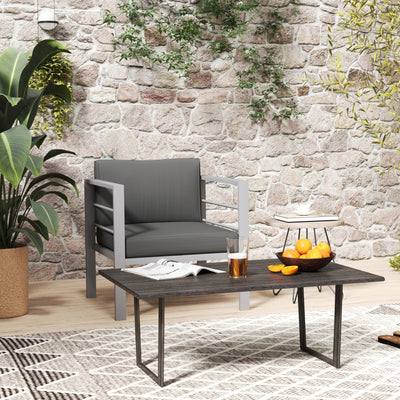 Set of 2 Modern Garden Armchairs with Cushions and Metal Frame for Patio or Balcony Charcoal Grey