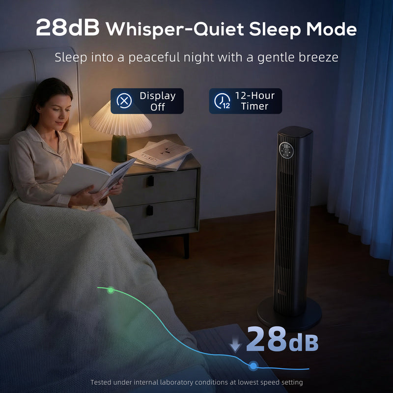 Tower Fan for Quiet Energy Efficient Cooling with 12 Speeds and Slim Design Black AOSOM