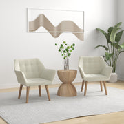 Set of 2 Slanted Back Armchairs with Thick Padding for Living Room Comfort Cream White