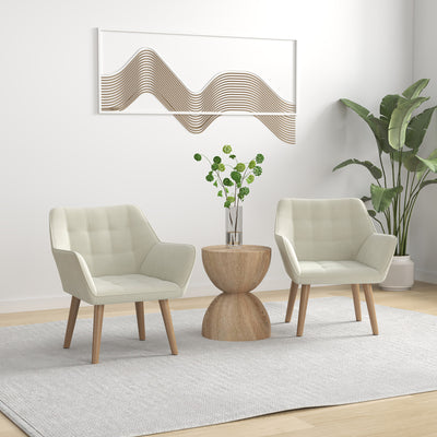 Set of 2 Slanted Back Armchairs with Thick Padding for Living Room Comfort Cream White
