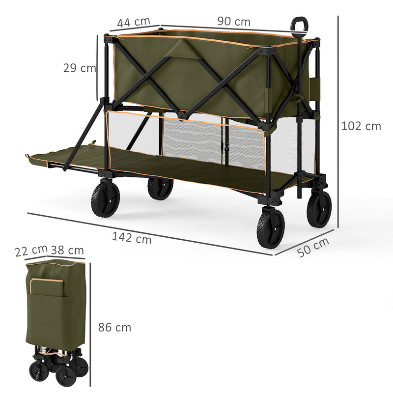 Grey Double Decker Folding Trolley Wagon 200kg Capacity for Camping and Festivals