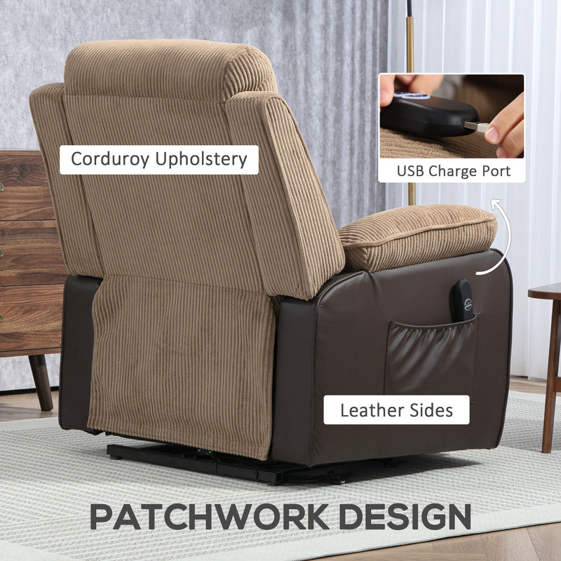 Brown Electric Lift Recliner Armchair for Elderly with Remote USB and Storage by HOMCOM