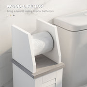 Slim Bathroom Storage Cabinet With Roll Holder Adjustable Shelf And Cupboard, White