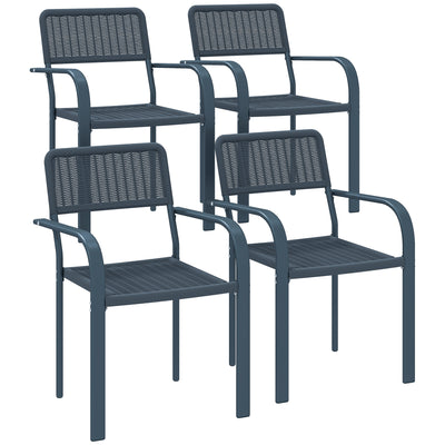 Set of 4 Stackable Rattan Effect Garden Chairs with Armrests Weather Resistant by Outsunny