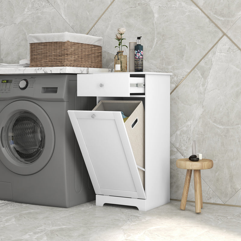 Single Hamper Laundry Storage Cabinet With Tilt Out Design For Bathroom Or Bedroom White