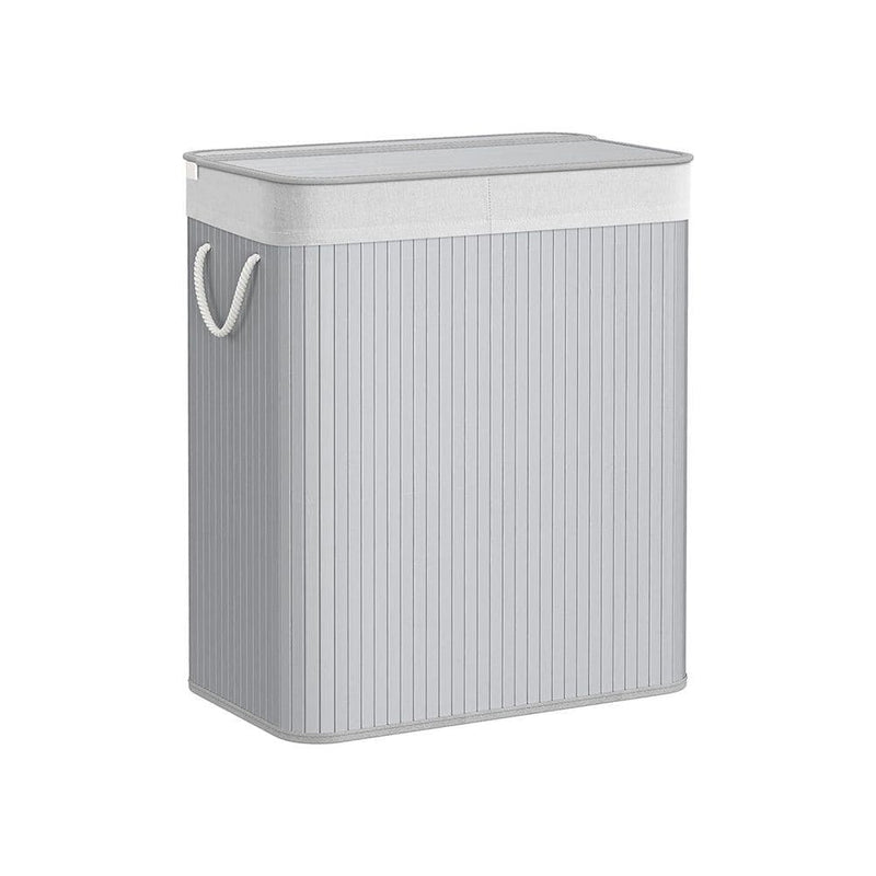 Grey Bamboo Laundry Basket, 2 Sections by Songmics