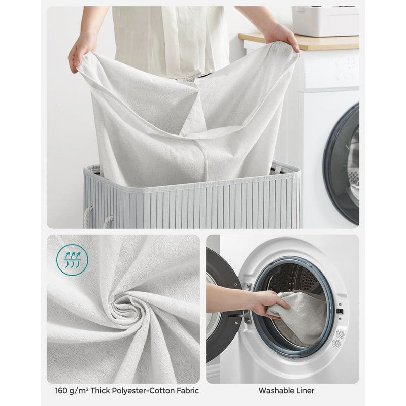 Grey Bamboo Laundry Basket, 2 Sections by Songmics