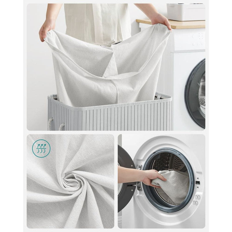 Grey Bamboo Laundry Basket, 2 Sections by Songmics
