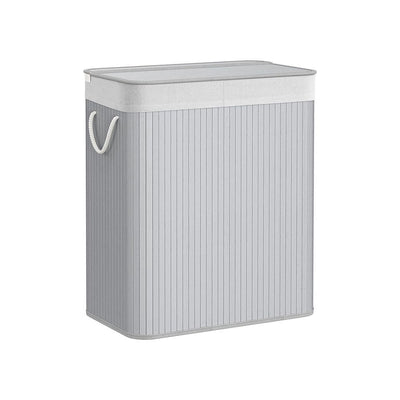 Grey Bamboo Laundry Basket, 2 Sections by Songmics Songmics