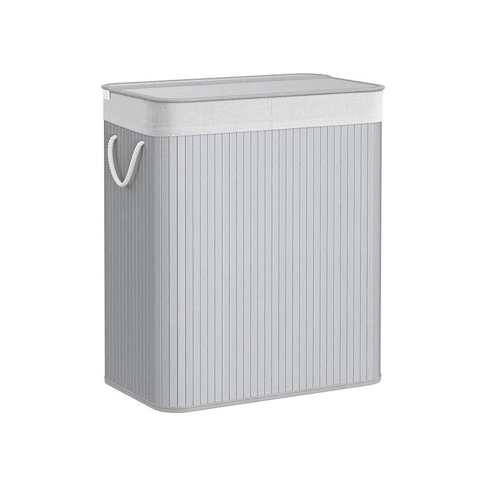 Bamboo Laundry Basket, 2 Sections - Grey