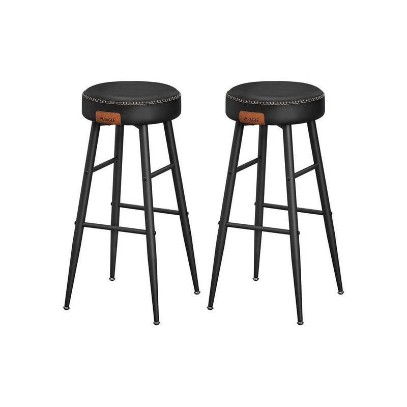 Ekho Bar Stools Without Backs Set of 2, 76cm Black Leather