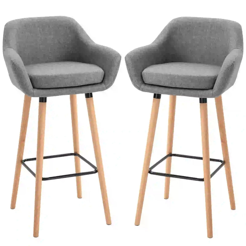 Bar Stools with Backs & Footrest for Comfortable Kitchen Seating Grey Linen Set of 2 Homcom