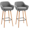 Bar Stools with Backs & Footrest for Comfortable Kitchen Seating Grey Linen Set of 2 Homcom